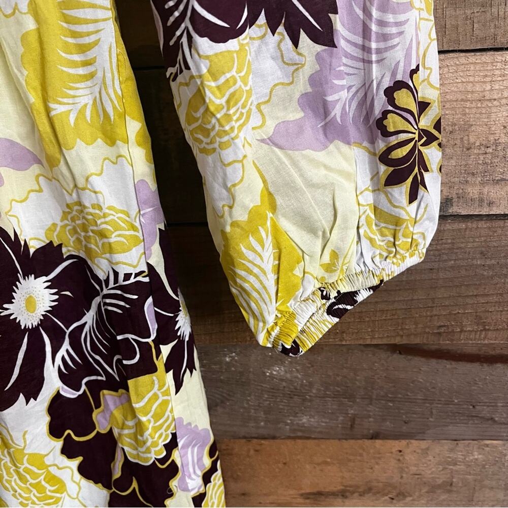 By Anthropologie V‎ Neck Yellow And Burgundy Floral Mini Dress Size Small - Picture 8 of 12